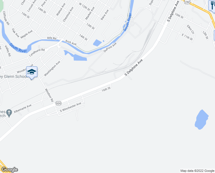 map of restaurants, bars, coffee shops, grocery stores, and more near 806 South Delphine Avenue in Waynesboro