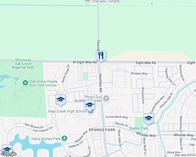 map of restaurants, bars, coffee shops, grocery stores, and more near 10814 Peony Place Drive in Stockton