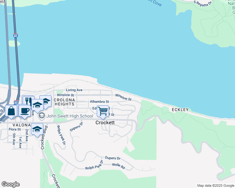 map of restaurants, bars, coffee shops, grocery stores, and more near 352 Winslow Street in Crockett