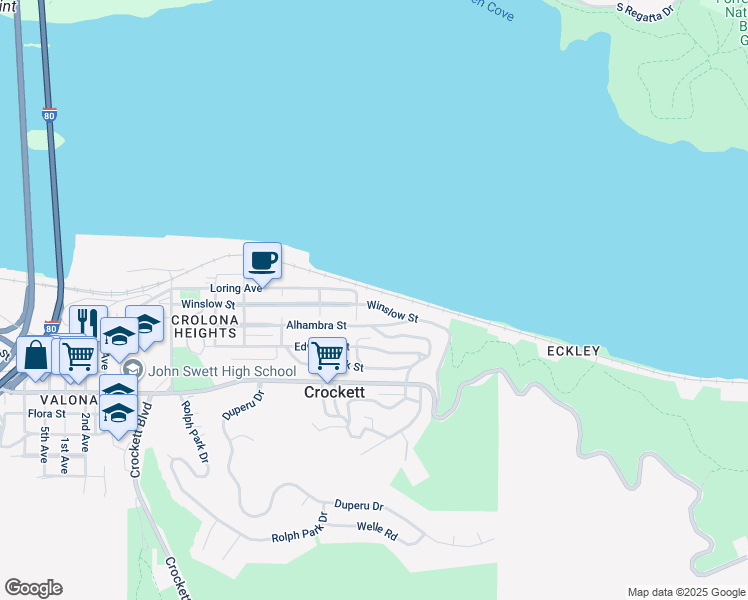 map of restaurants, bars, coffee shops, grocery stores, and more near 352 Winslow Street in Crockett