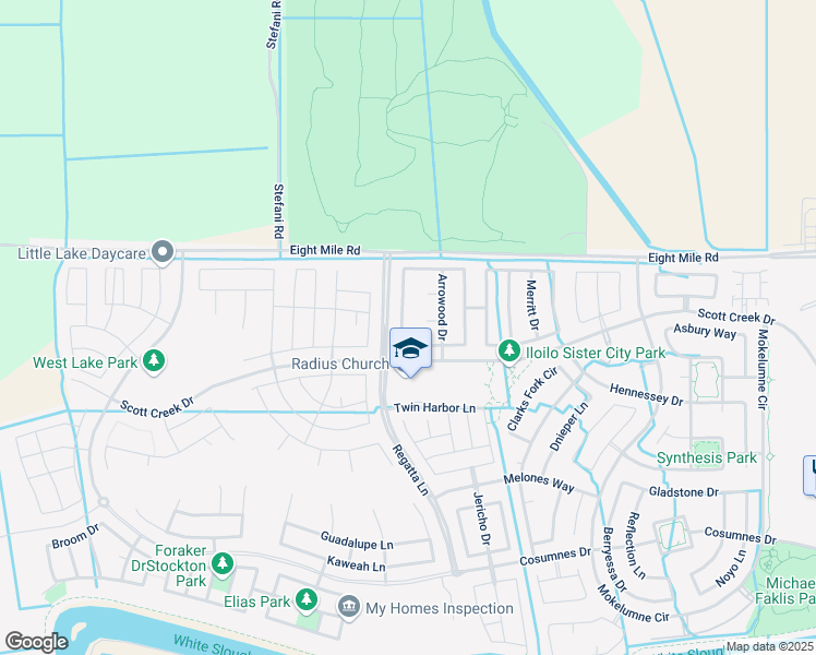 map of restaurants, bars, coffee shops, grocery stores, and more near 6598 Crestview Circle in Stockton