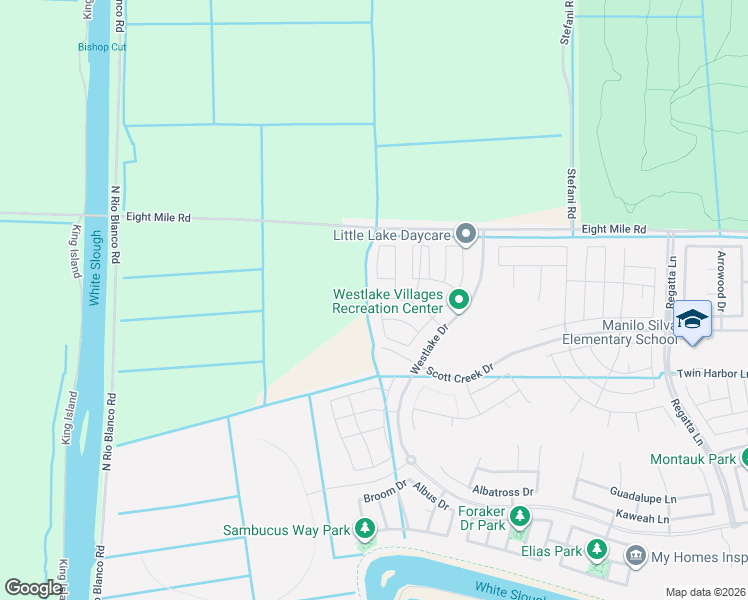 map of restaurants, bars, coffee shops, grocery stores, and more near 5299 West 8 Mille Road in Stockton
