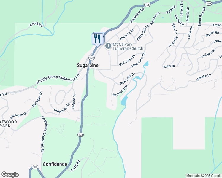 map of restaurants, bars, coffee shops, grocery stores, and more near 23901 Redwood Drive in Twain Harte
