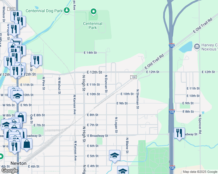 map of restaurants, bars, coffee shops, grocery stores, and more near in Newton
