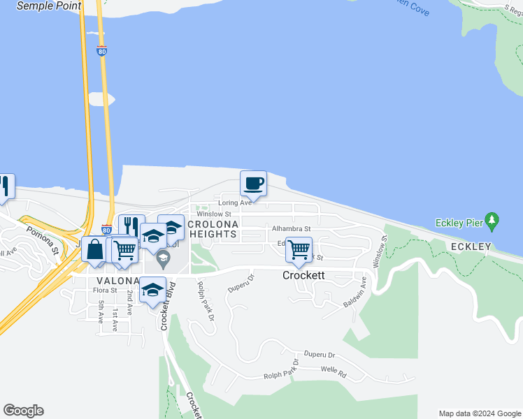 map of restaurants, bars, coffee shops, grocery stores, and more near in Crockett