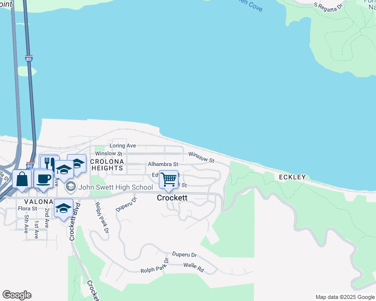 map of restaurants, bars, coffee shops, grocery stores, and more near 376 Winslow Street in Crockett