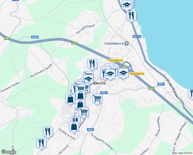 map of restaurants, bars, coffee shops, grocery stores, and more near in Casteldaccia