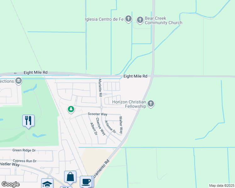 map of restaurants, bars, coffee shops, grocery stores, and more near 35 Belluno Drive in Stockton