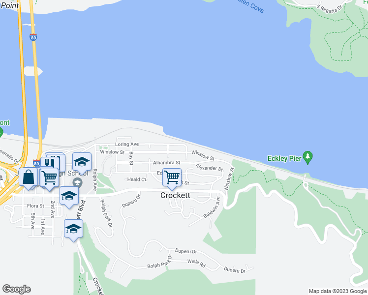 map of restaurants, bars, coffee shops, grocery stores, and more near 405 Loring Avenue in Crockett
