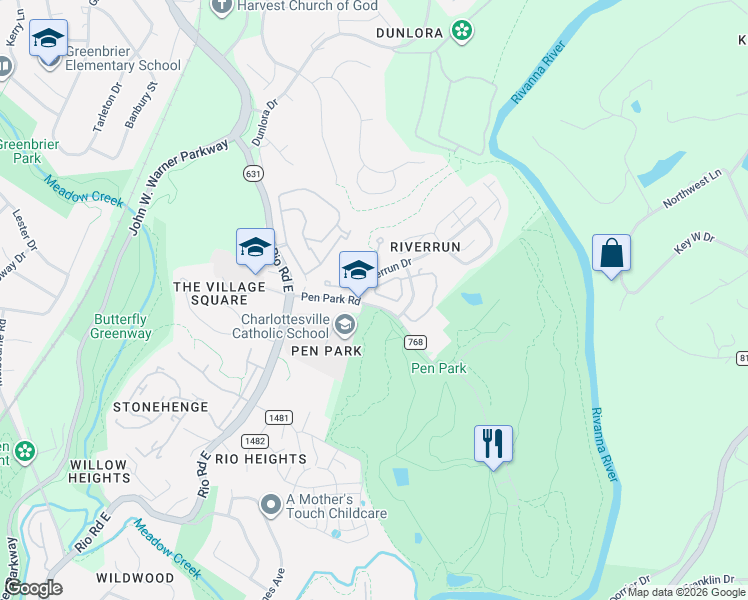 map of restaurants, bars, coffee shops, grocery stores, and more near in Albemarle County