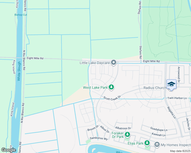 map of restaurants, bars, coffee shops, grocery stores, and more near 5299 West 8 Mille Road in Stockton
