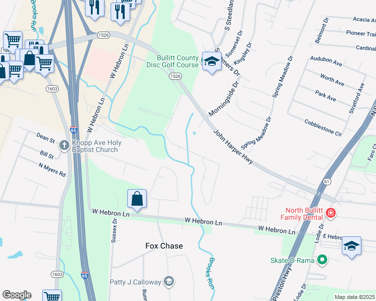 map of restaurants, bars, coffee shops, grocery stores, and more near Running Creek Drive in Bullitt County