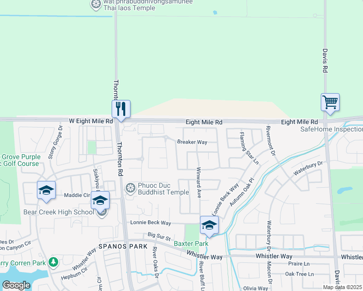 map of restaurants, bars, coffee shops, grocery stores, and more near 2638 Breaker Way in Stockton