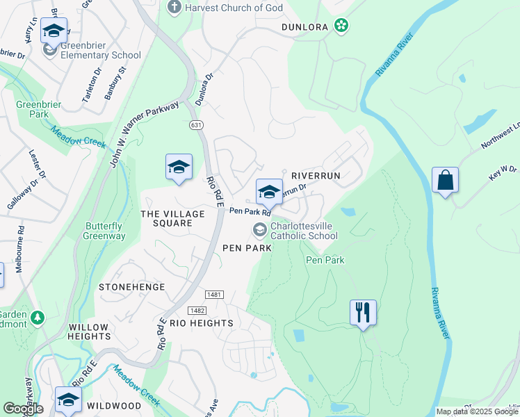 map of restaurants, bars, coffee shops, grocery stores, and more near in Albemarle County