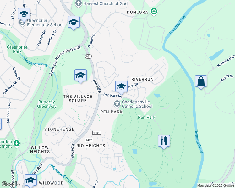 map of restaurants, bars, coffee shops, grocery stores, and more near in Albemarle County