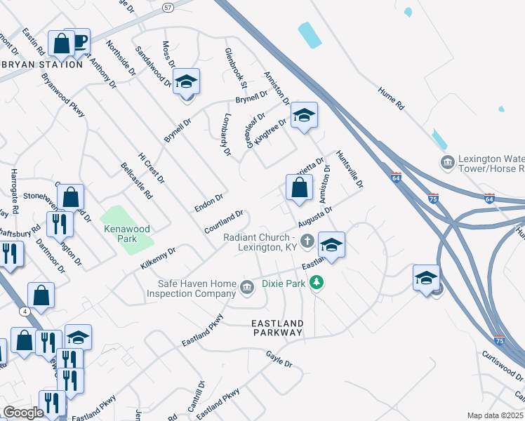 map of restaurants, bars, coffee shops, grocery stores, and more near 1800 Marietta Drive in Lexington