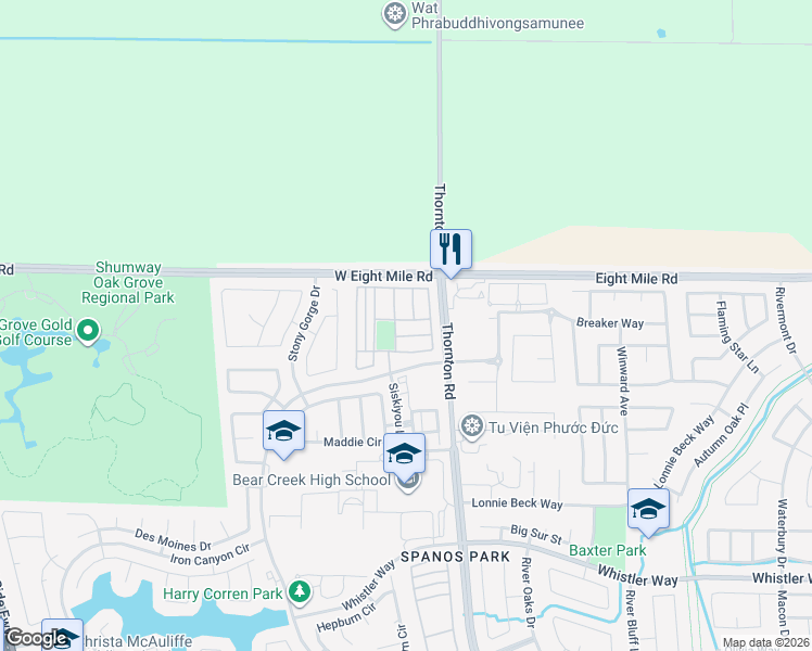 map of restaurants, bars, coffee shops, grocery stores, and more near 10927 Wildberry Lane in Stockton