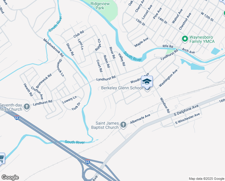 map of restaurants, bars, coffee shops, grocery stores, and more near 1125 Woodrow Avenue in Waynesboro
