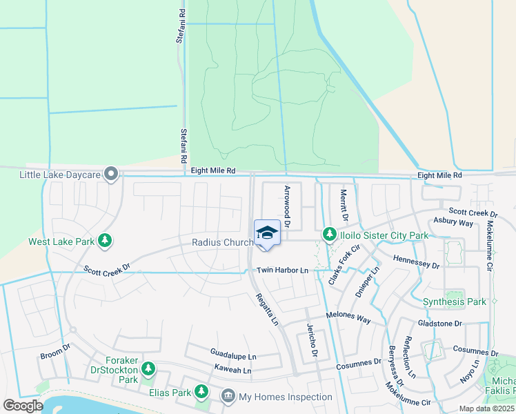 map of restaurants, bars, coffee shops, grocery stores, and more near 6565 Crestview Circle in Stockton