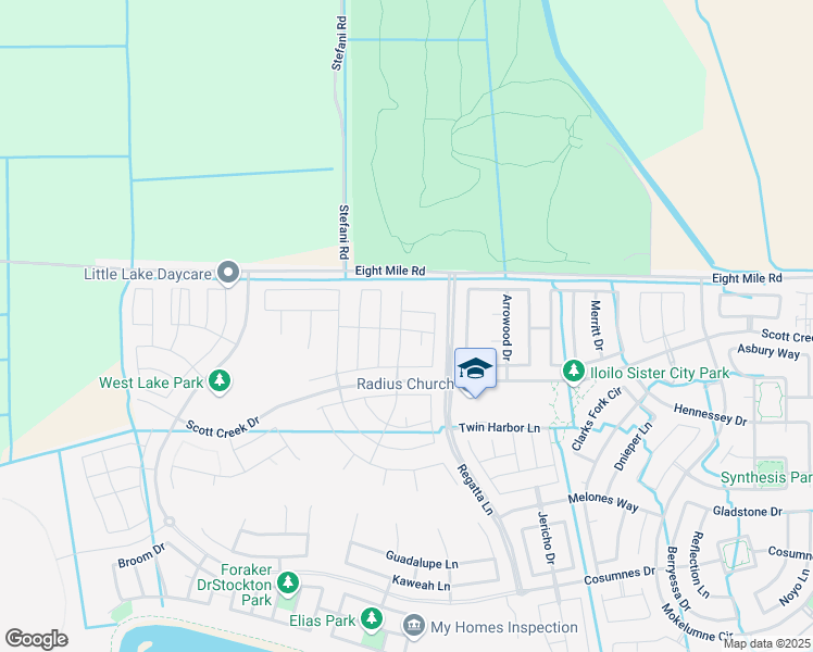 map of restaurants, bars, coffee shops, grocery stores, and more near 10954 Cherry Port Drive in Stockton
