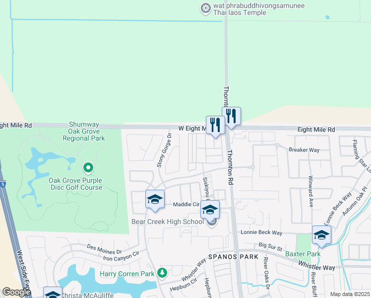 map of restaurants, bars, coffee shops, grocery stores, and more near 10891 Iris Bloom Drive in Stockton