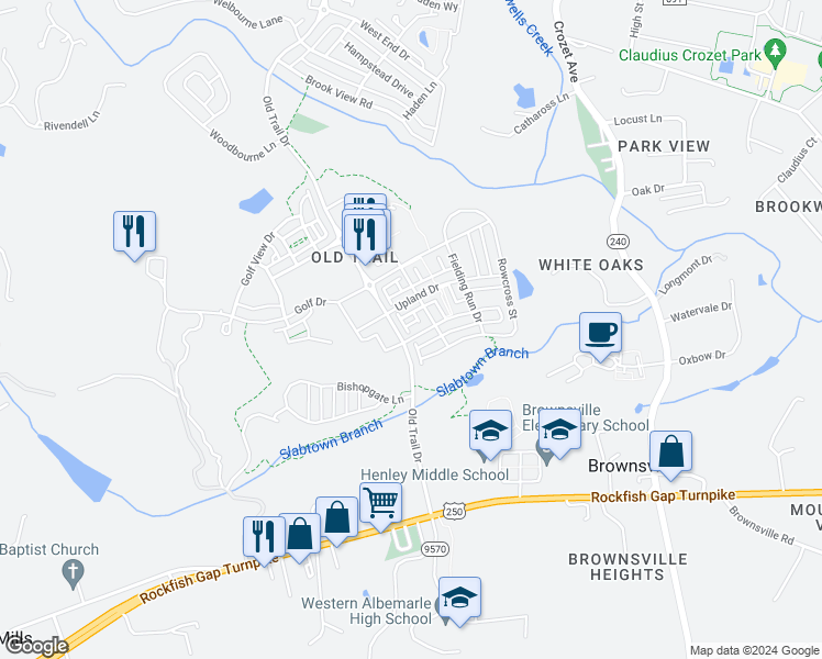 map of restaurants, bars, coffee shops, grocery stores, and more near 3015 Wheatfield Place in Crozet