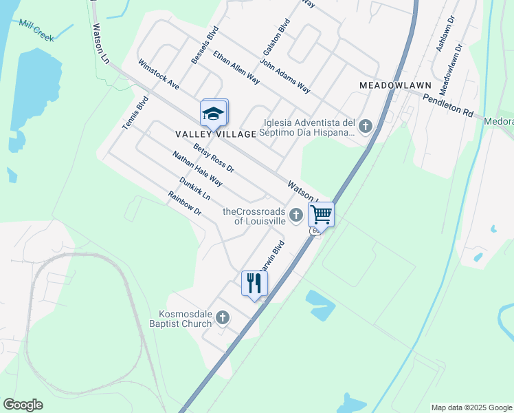 map of restaurants, bars, coffee shops, grocery stores, and more near 6906 Betsy Ross Drive in Louisville