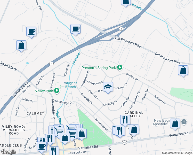 map of restaurants, bars, coffee shops, grocery stores, and more near 212 Newcastle Court in Lexington