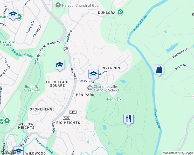 map of restaurants, bars, coffee shops, grocery stores, and more near 700 Merion Greene in Charlottesville