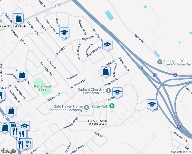 map of restaurants, bars, coffee shops, grocery stores, and more near 1825 Dalton Court in Lexington