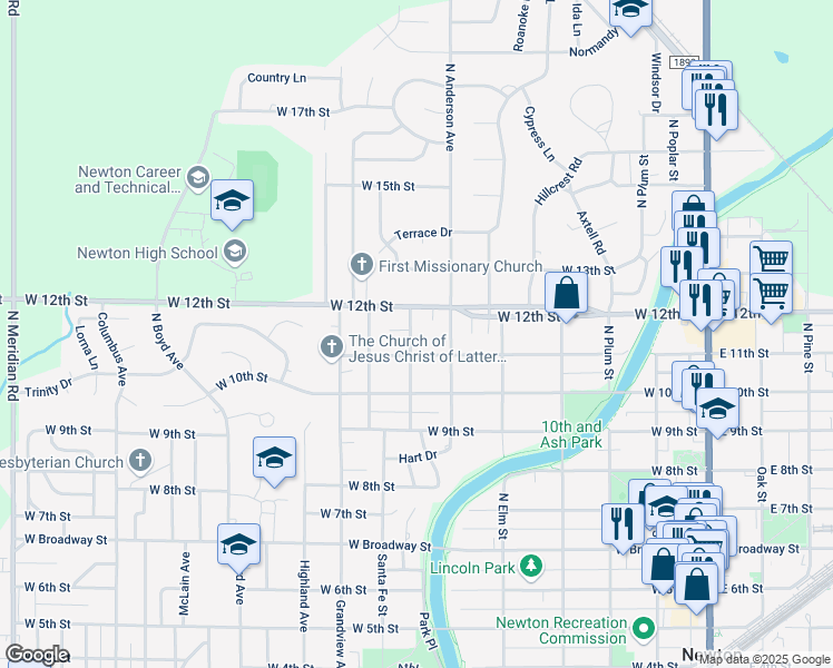map of restaurants, bars, coffee shops, grocery stores, and more near 1208 Grove Avenue in Newton