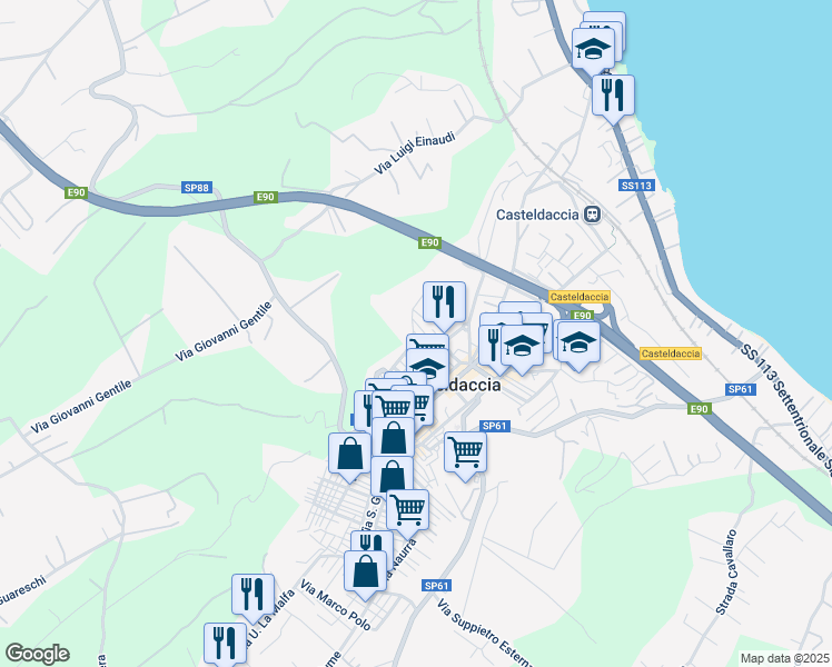 map of restaurants, bars, coffee shops, grocery stores, and more near 48 Via Sardegna in Casteldaccia