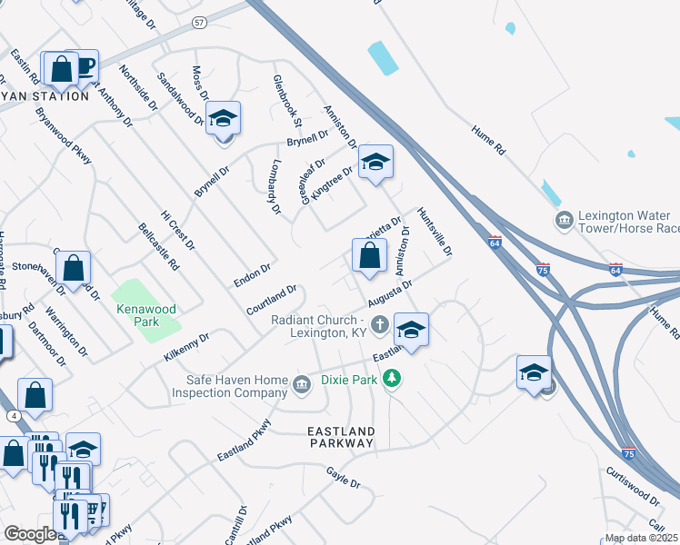 map of restaurants, bars, coffee shops, grocery stores, and more near 1825 Dalton Ct in Lexington