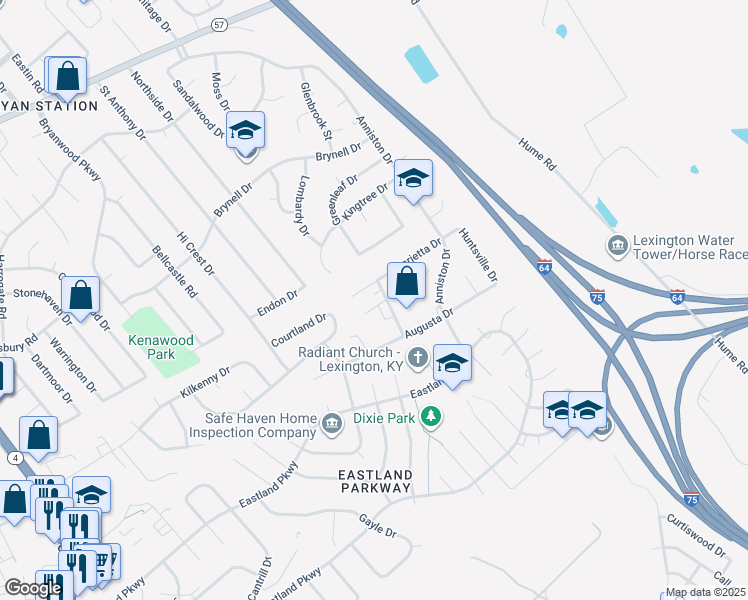 map of restaurants, bars, coffee shops, grocery stores, and more near 1825 Dalton Court in Lexington