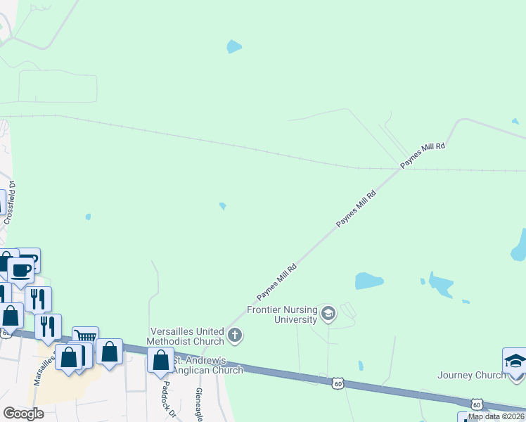 map of restaurants, bars, coffee shops, grocery stores, and more near 440 Paynes Mill Road in Versailles