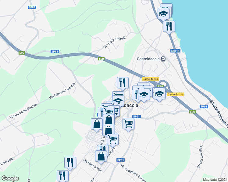 map of restaurants, bars, coffee shops, grocery stores, and more near 48 Via Sardegna in Casteldaccia