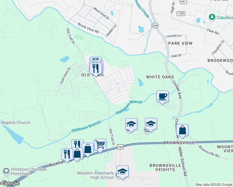 map of restaurants, bars, coffee shops, grocery stores, and more near Glen Valley Drive in Crozet