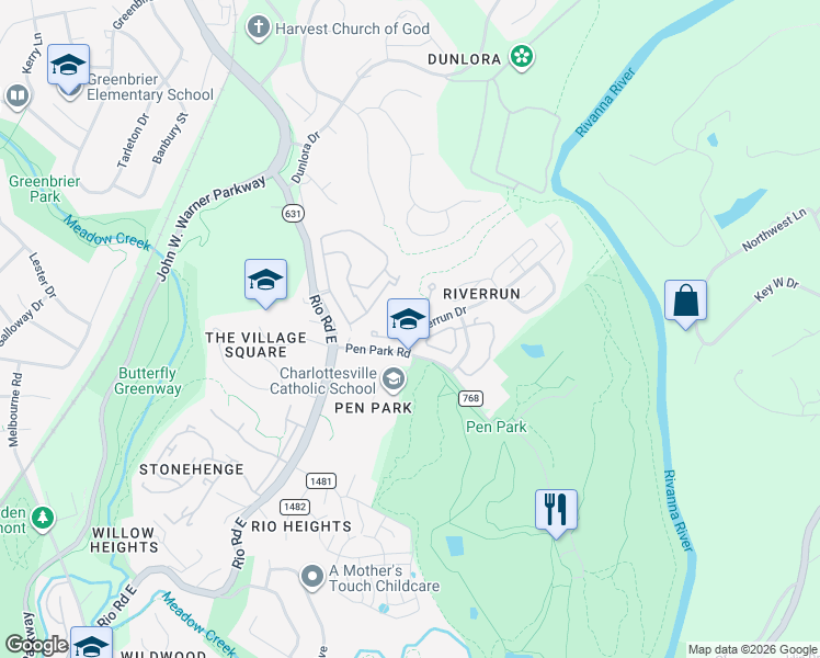 map of restaurants, bars, coffee shops, grocery stores, and more near in Albemarle County