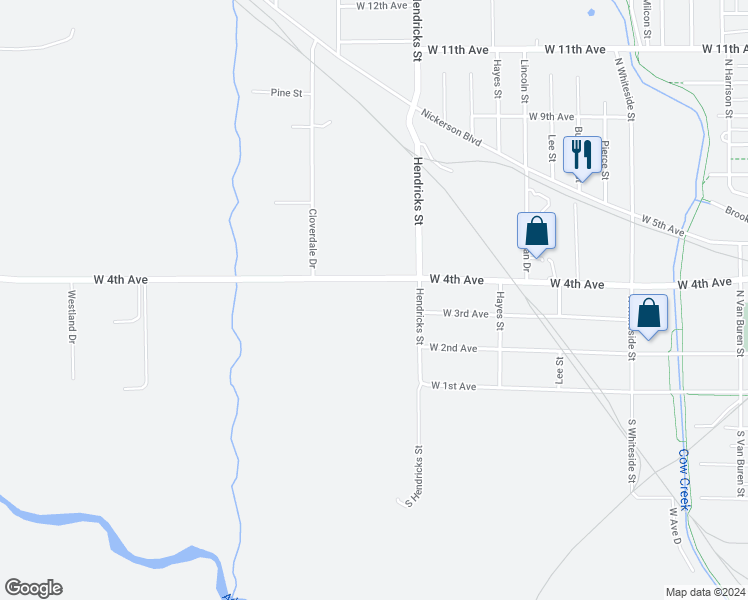 map of restaurants, bars, coffee shops, grocery stores, and more near 1517 West 4th Avenue in Hutchinson