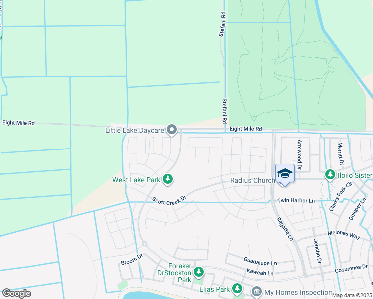 map of restaurants, bars, coffee shops, grocery stores, and more near 6958 Whalers Way in Stockton