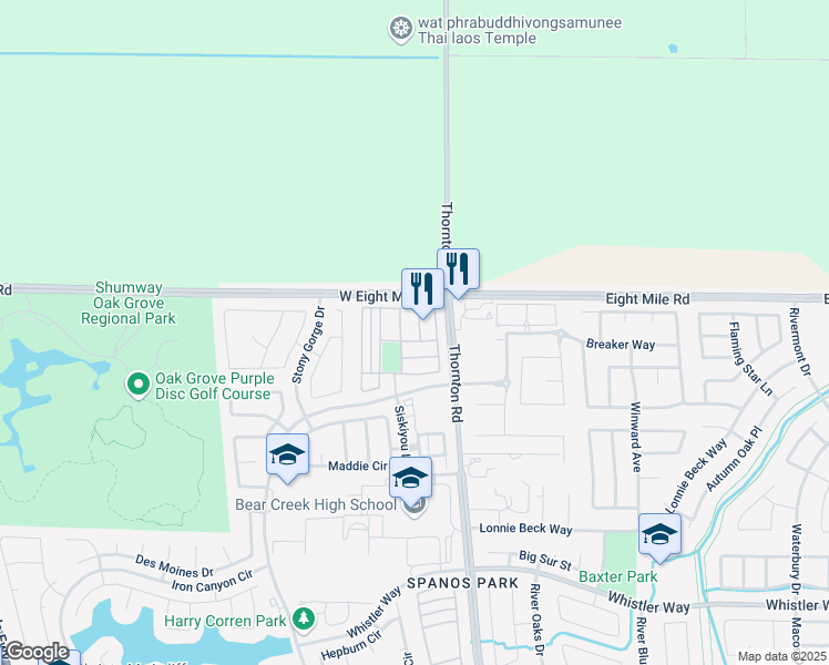 map of restaurants, bars, coffee shops, grocery stores, and more near 10927 Wildberry Lane in Stockton
