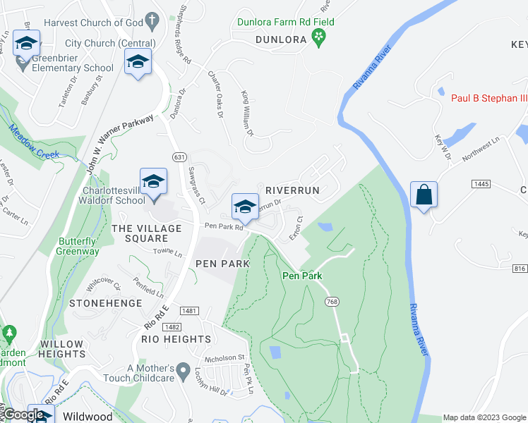 map of restaurants, bars, coffee shops, grocery stores, and more near 786 Merion Greene in Charlottesville