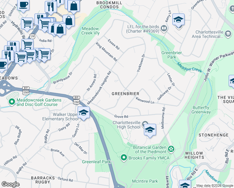 map of restaurants, bars, coffee shops, grocery stores, and more near in Charlottesville