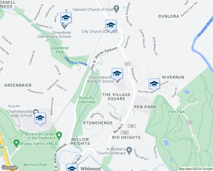 map of restaurants, bars, coffee shops, grocery stores, and more near 976 Towne Lane in Charlottesville