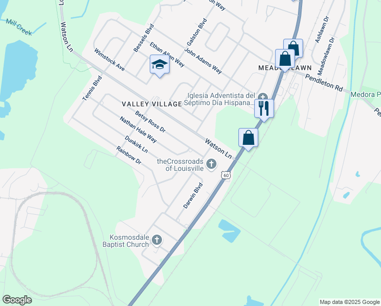 map of restaurants, bars, coffee shops, grocery stores, and more near 6906 Betsy Ross Drive in Louisville