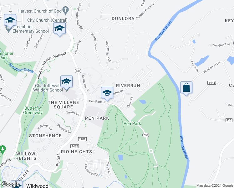 map of restaurants, bars, coffee shops, grocery stores, and more near 782 Merion Greene in Charlottesville