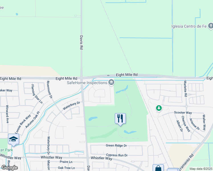 map of restaurants, bars, coffee shops, grocery stores, and more near 10890 Saint Moritz Circle in Stockton