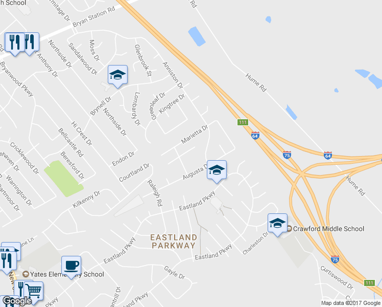 map of restaurants, bars, coffee shops, grocery stores, and more near 1860 Dalton Court in Lexington