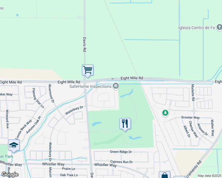 map of restaurants, bars, coffee shops, grocery stores, and more near 10890 Saint Moritz Circle in Stockton