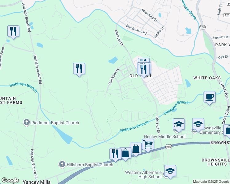 map of restaurants, bars, coffee shops, grocery stores, and more near 434 Hazel Grove Lane in Crozet